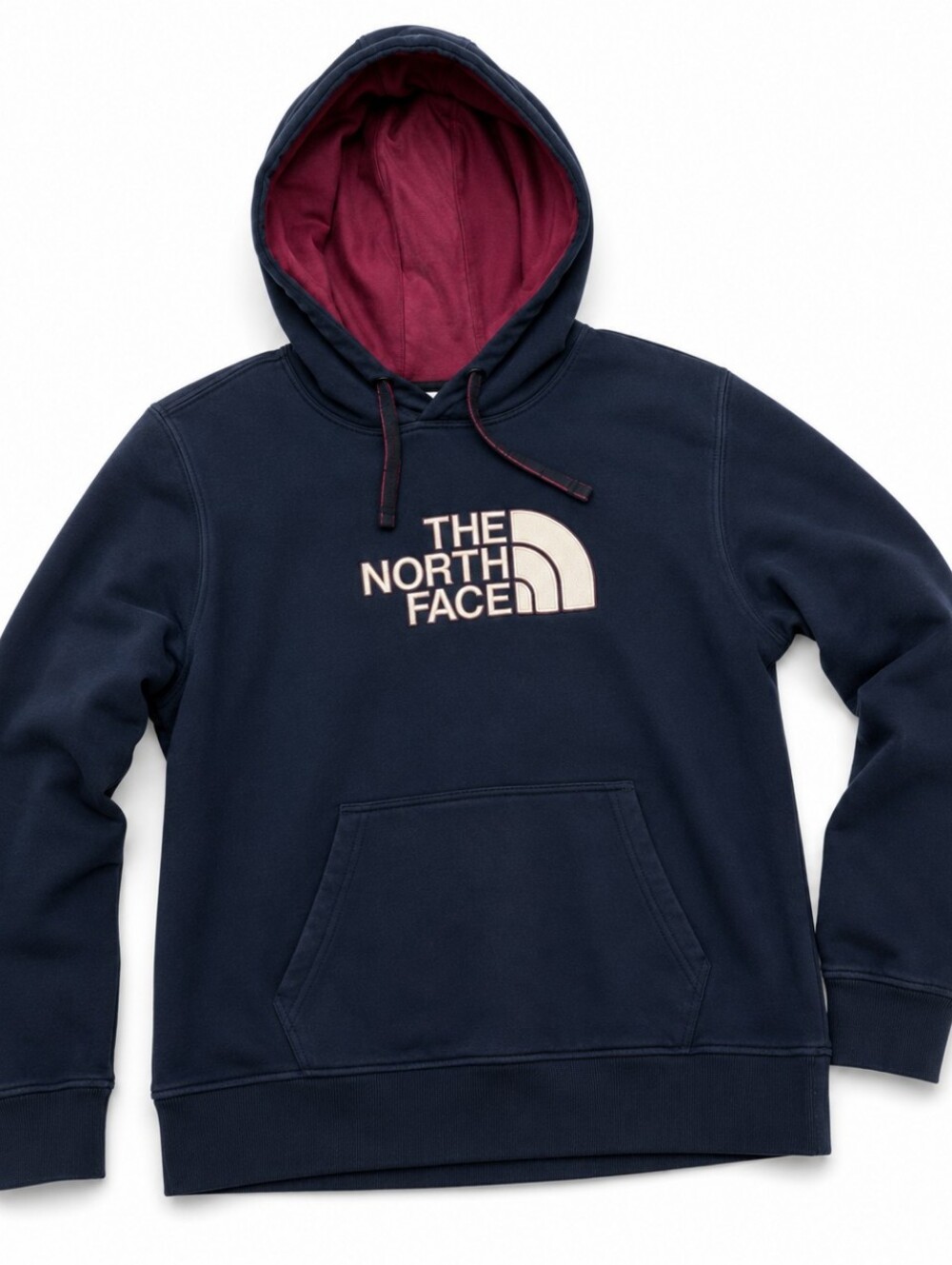 The North Face Men’s Large Navy Blue Pullover Hoodie Red Lined Hood Logo
